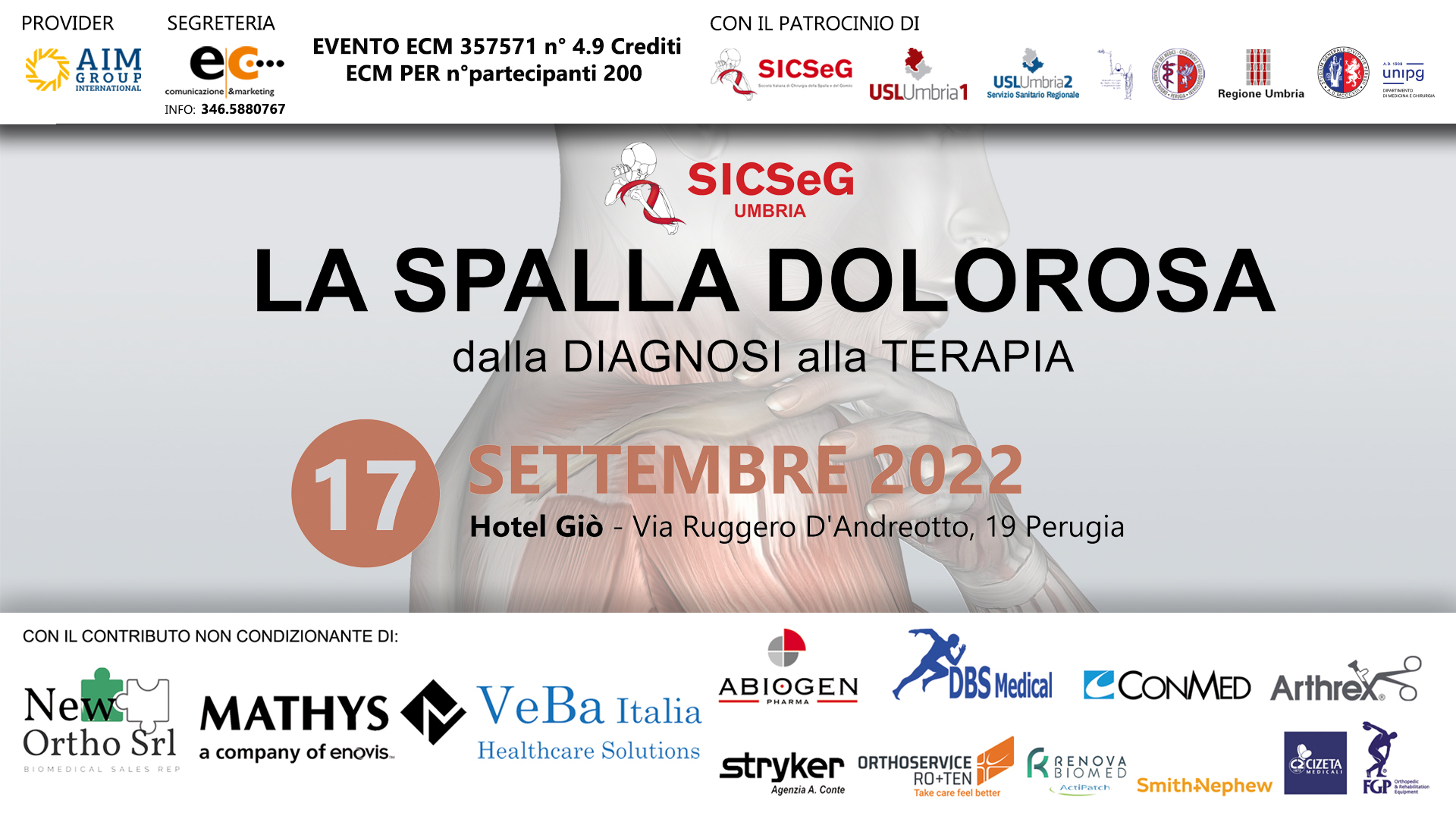 Banner pubblicizzazione evento spalla dolorosa dalla diagnosi alla terapia